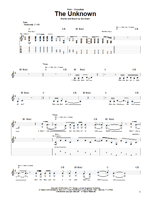 Preview Crossfade The Unknown Pop sheet music, notes and chords for Guitar Tab, SKU: 51183 sheet music, piano notes, chords, guitar tabs, score, transpose, transcribe, how to play, guide, download, learn, tutorial, progression, song, artist, awards, billboard, mtv, vh1, tour, single, album, release