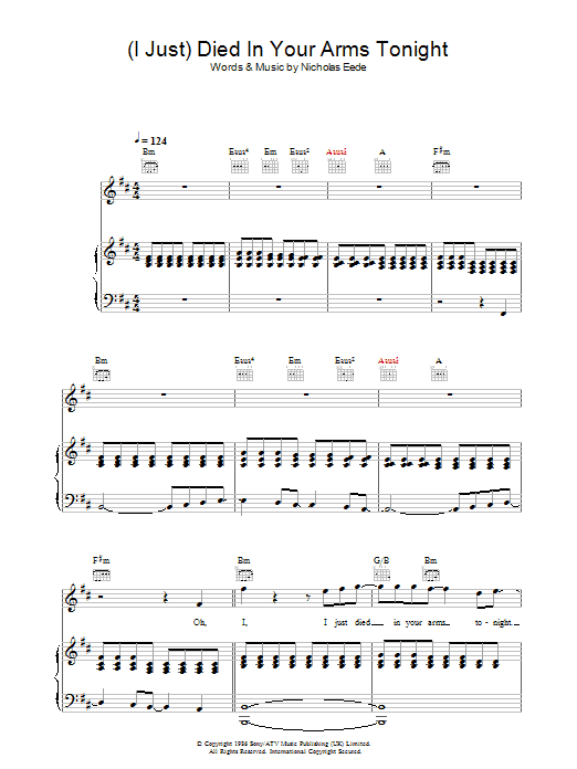 Download Cutting Crew (I Just) Died In Your Arms Tonight sheet music and printable PDF score & Pop music notes