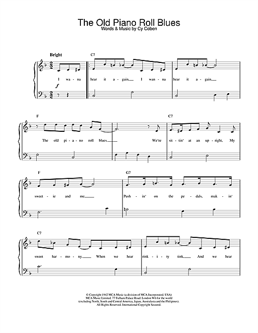 Preview Cy Coben The Old Piano Roll Blues Jazz sheet music, notes and chords for Piano, SKU: 18370 sheet music, piano notes, chords, guitar tabs, score, transpose, transcribe, how to play, guide, download, learn, tutorial, progression, song, artist, awards, billboard, mtv, vh1, tour, single, album, release