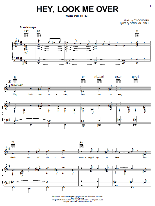 Preview Cy Coleman Hey, Look Me Over Musicals sheet music, notes and chords for Easy Piano, SKU: 76141 Download Cy Coleman Hey, Look Me Over sheet music and printable PDF score & Musicals music notes