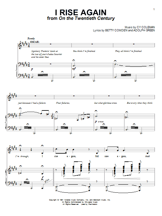Preview Cy Coleman I Rise Again Broadway sheet music, notes and chords for Piano, Vocal & Guitar (Right-Hand Melody), SKU: 69867 Download Cy Coleman I Rise Again sheet music and printable PDF score & Broadway music notes