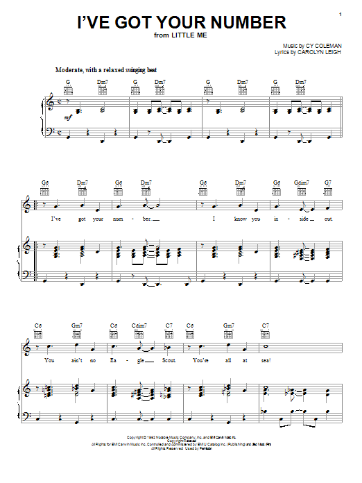 Preview Cy Coleman I've Got Your Number Musicals sheet music, notes and chords for Piano, Vocal & Guitar (Right-Hand Melody), SKU: 28767 Download Cy Coleman I've Got Your Number sheet music and printable PDF score & Musicals music notes