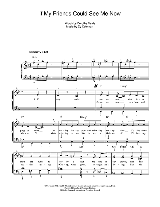 Preview Cy Coleman If My Friends Could See Me Now (from Sweet Charity) Musicals sheet music, notes and chords for Alto Saxophone, SKU: 114520 sheet music, piano notes, chords, guitar tabs, score, transpose, transcribe, how to play, guide, download, learn, tutorial, progression, song, artist, awards, billboard, mtv, vh1, tour, single, album, release