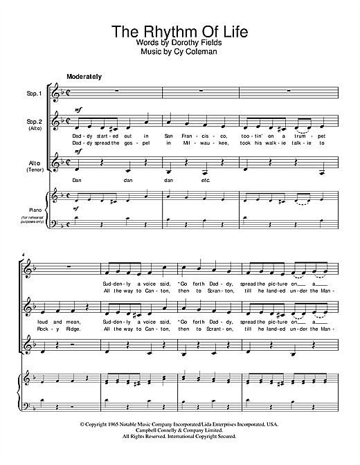 Preview Cy Coleman The Rhythm Of Life Broadway sheet music, notes and chords for Piano, Vocal & Guitar (Right-Hand Melody), SKU: 62580 Download Cy Coleman The Rhythm Of Life sheet music and printable PDF score & Broadway music notes