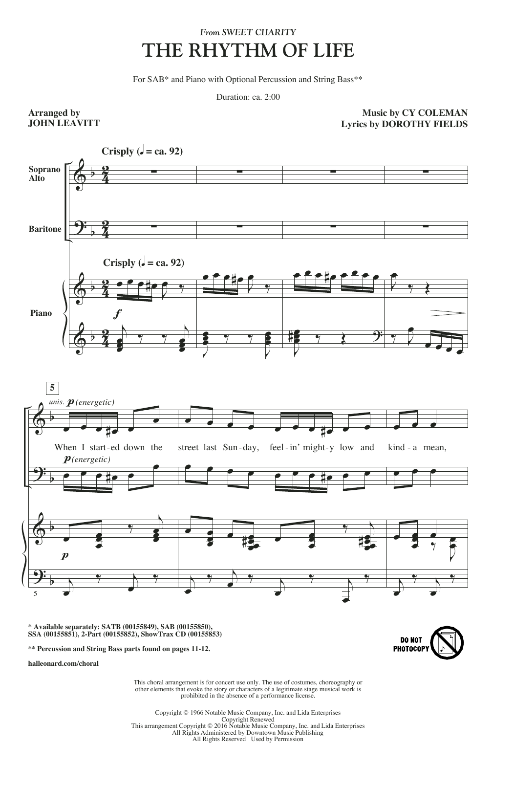 Cy Coleman The Rhythm Of Life From Sweet Charity Arr John Leavitt Sheet Music Download Printable Pop Pdf Ssa Choir Score Sku 177420