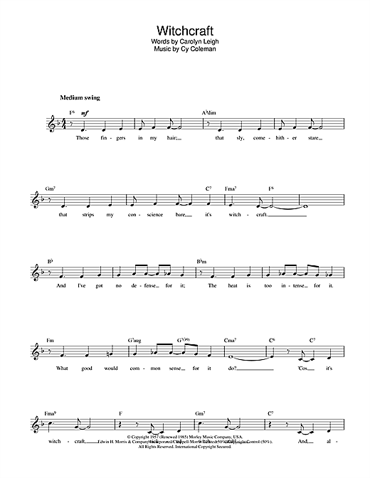Preview Cy Coleman Witchcraft Folk sheet music, notes and chords for Easy Guitar Tab, SKU: 82128 Download Cy Coleman Witchcraft sheet music and printable PDF score & Folk music notes