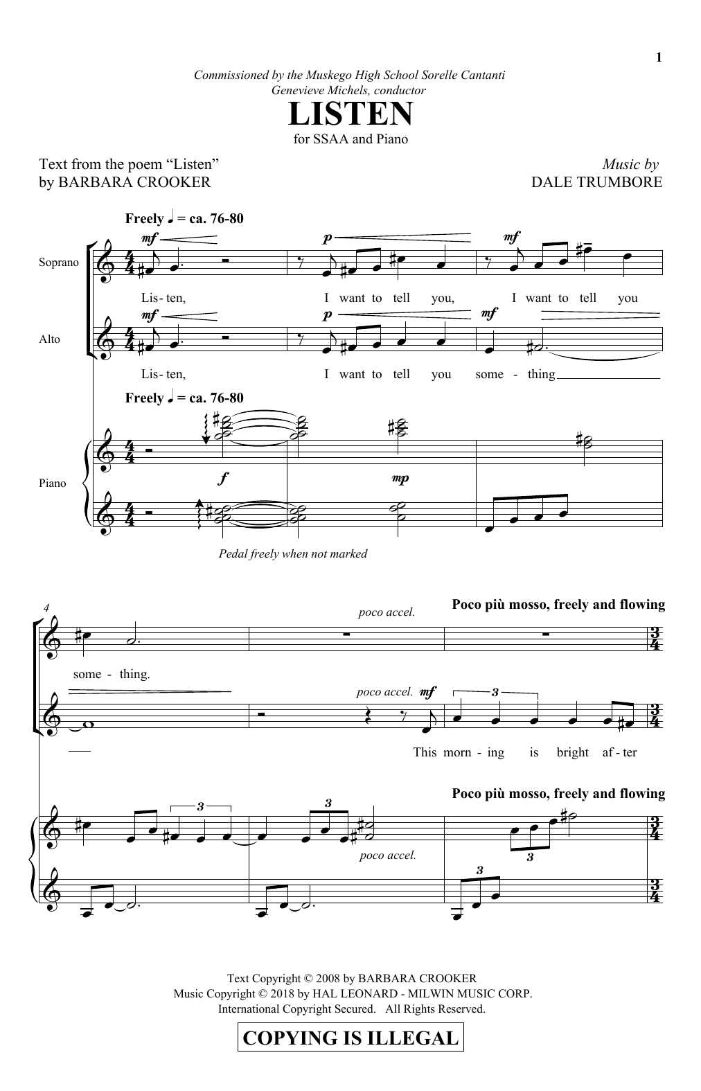 Dale Trumbore Listen Sheet Music & Chords for SSA - Download or Print PDF