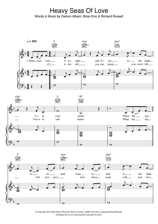 Preview Damon Albarn Heavy Seas Of Love Rock sheet music, notes and chords for Lyrics & Chords, SKU: 120915 sheet music, piano notes, chords, guitar tabs, score, transpose, transcribe, how to play, guide, download, learn, tutorial, progression, song, artist, awards, billboard, mtv, vh1, tour, single, album, release