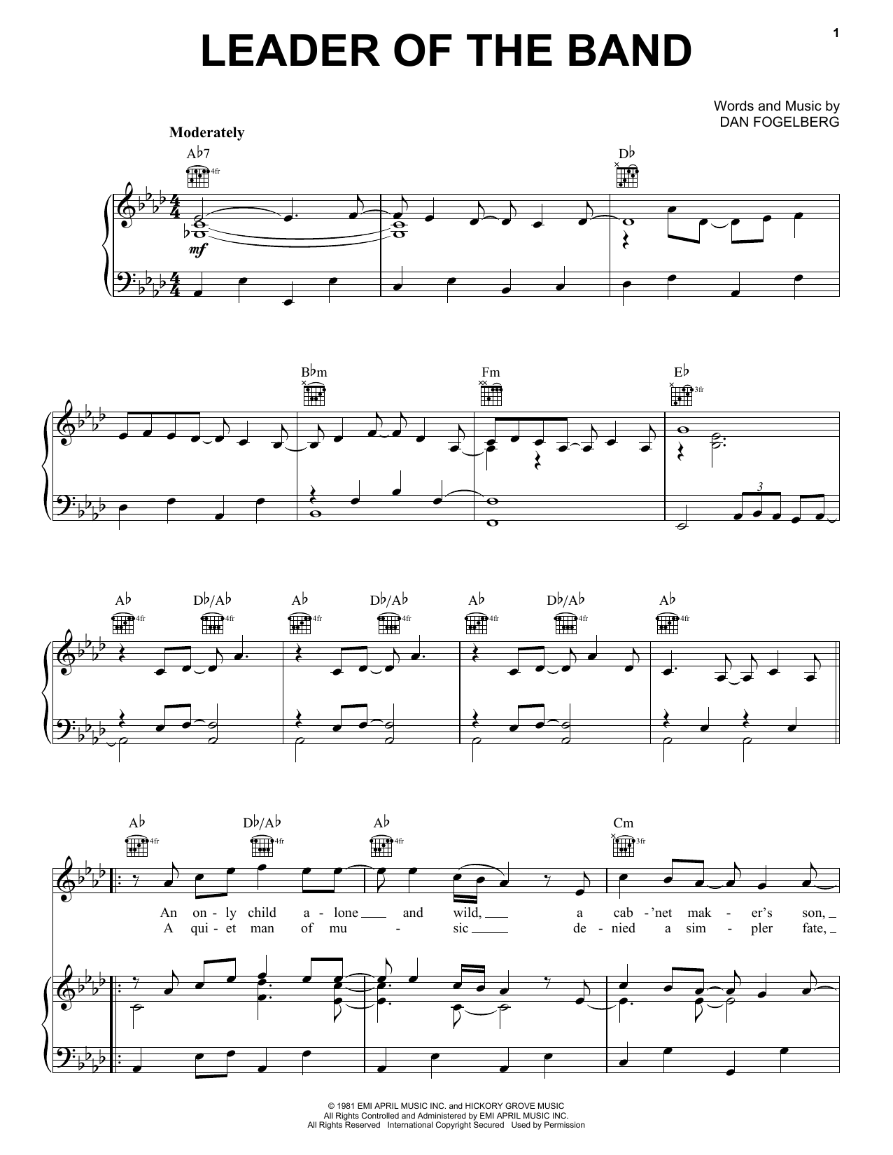 Download Dan Fogelberg Leader Of The Band sheet music and printable PDF score & Pop music notes