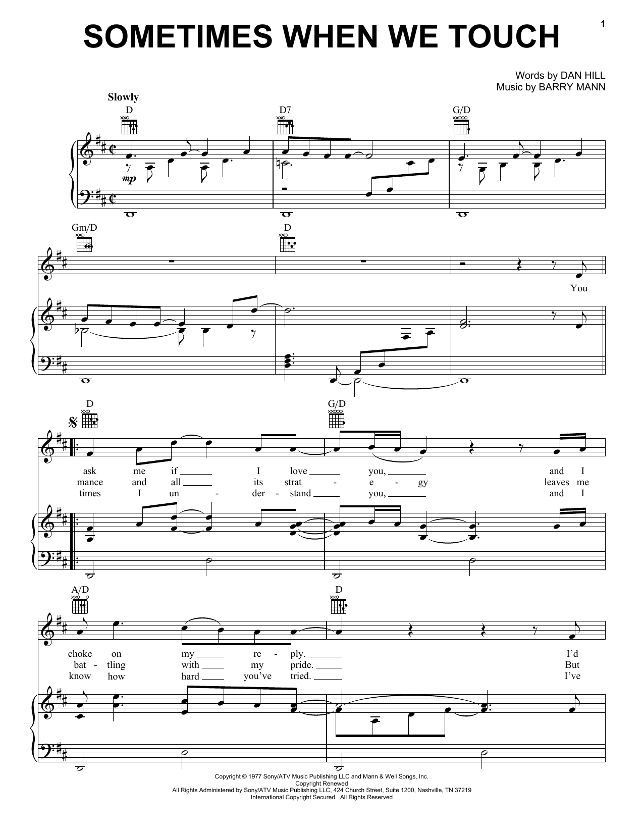 Download Dan Hill Sometimes When We Touch sheet music and printable PDF score & Pop music notes