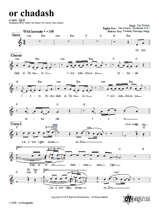 Preview Dan Nichols Or Chadash Religious sheet music, notes and chords for Melody Line, Lyrics & Chords, SKU: 66189 sheet music, piano notes, chords, guitar tabs, score, transpose, transcribe, how to play, guide, download, learn, tutorial, progression, song, artist, awards, billboard, mtv, vh1, tour, single, album, release
