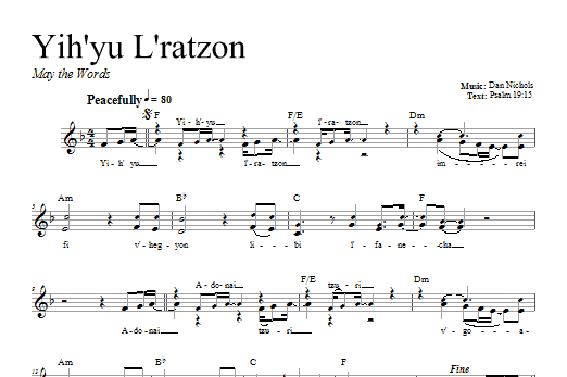 Download Dan Nichols Yih'yu L'ratzon sheet music and printable PDF score & Religious music notes