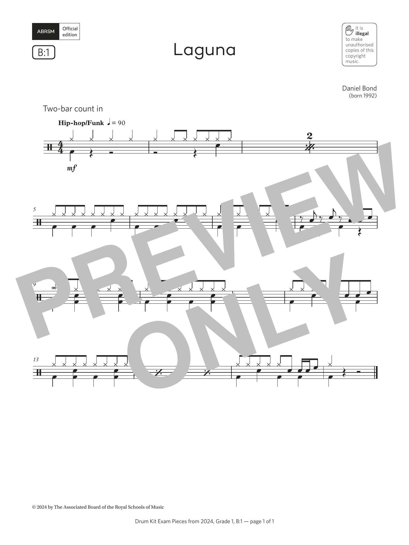 Daniel Bond Laguna (Grade 1, list B1, from the ABRSM Drum Kit Syllabus 2024) Sheet Music & Chords for Drums - Download or Print PDF