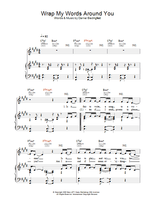 Preview Daniel Bedingfield Wrap My Words Around You Pop sheet music, notes and chords for Piano, Vocal & Guitar (Right-Hand Melody), SKU: 32061 Download Daniel Bedingfield Wrap My Words Around You sheet music and printable PDF score & Pop music notes