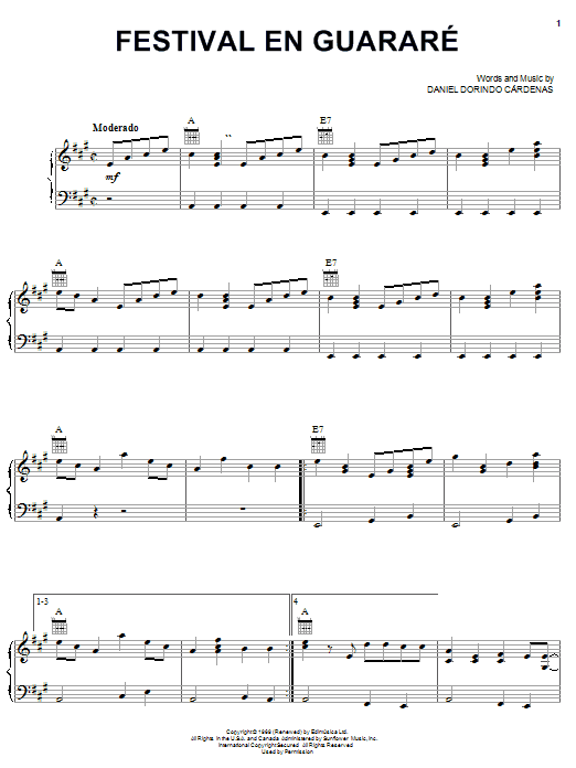 Preview Daniel Dorindo Cardenas Festival En Guarare World sheet music, notes and chords for Piano, Vocal & Guitar (Right-Hand Melody), SKU: 22170 Download Daniel Dorindo Cardenas Festival En Guarare sheet music and printable PDF score & World music notes