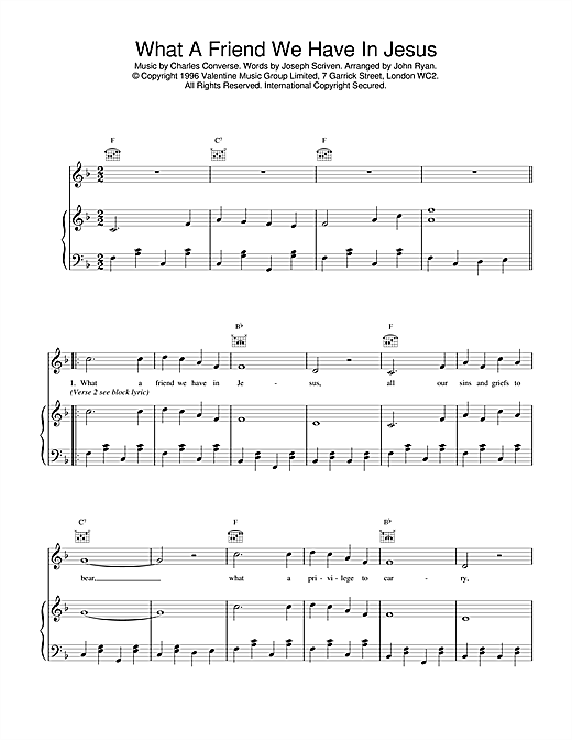 Preview Daniel O'Donnell What A Friend We Have In Jesus Easy Listening sheet music, notes and chords for Piano, Vocal & Guitar (Right-Hand Melody), SKU: 17423 sheet music, piano notes, chords, guitar tabs, score, transpose, transcribe, how to play, guide, download, learn, tutorial, progression, song, artist, awards, billboard, mtv, vh1, tour, single, album, release