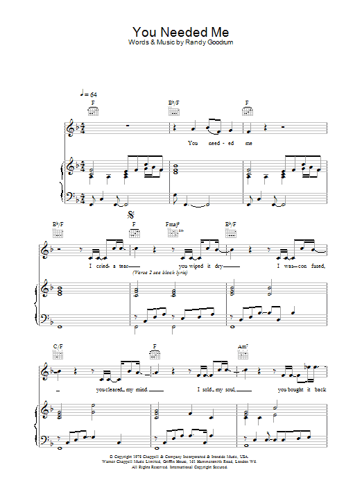 Preview Daniel O'Donnell You Needed Me Religious sheet music, notes and chords for Piano, Vocal & Guitar, SKU: 31946 Download Daniel O'Donnell You Needed Me sheet music and printable PDF score & Religious music notes