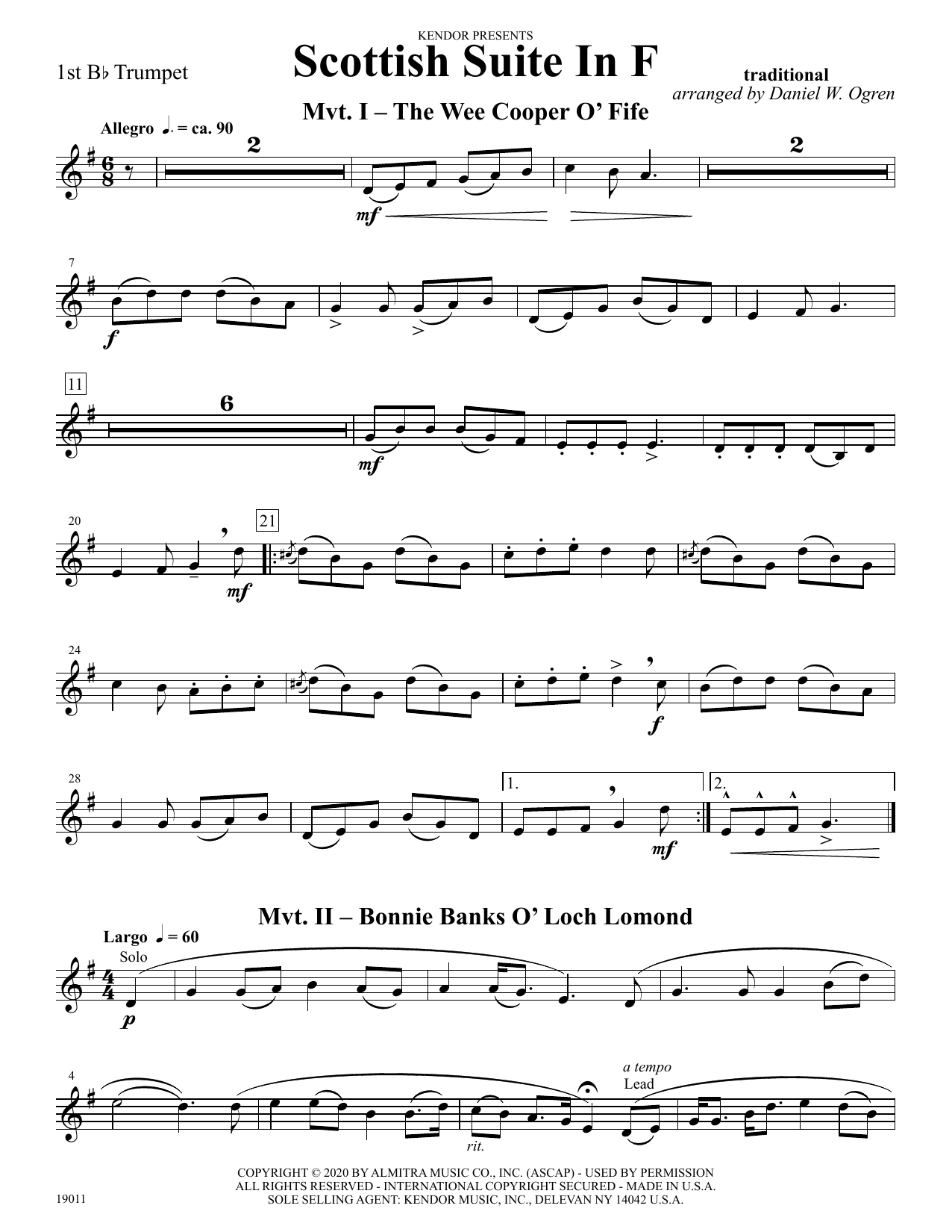 Download Daniel W. Ogren Scottish Suite In F - 1st Bb Trumpet sheet music and printable PDF score & Concert music notes