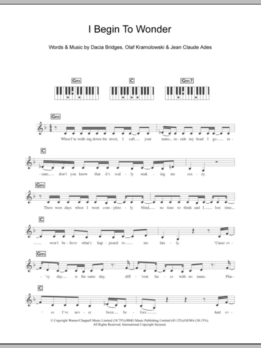 Download Dannii Minogue I Begin To Wonder sheet music and printable PDF score & Pop music notes