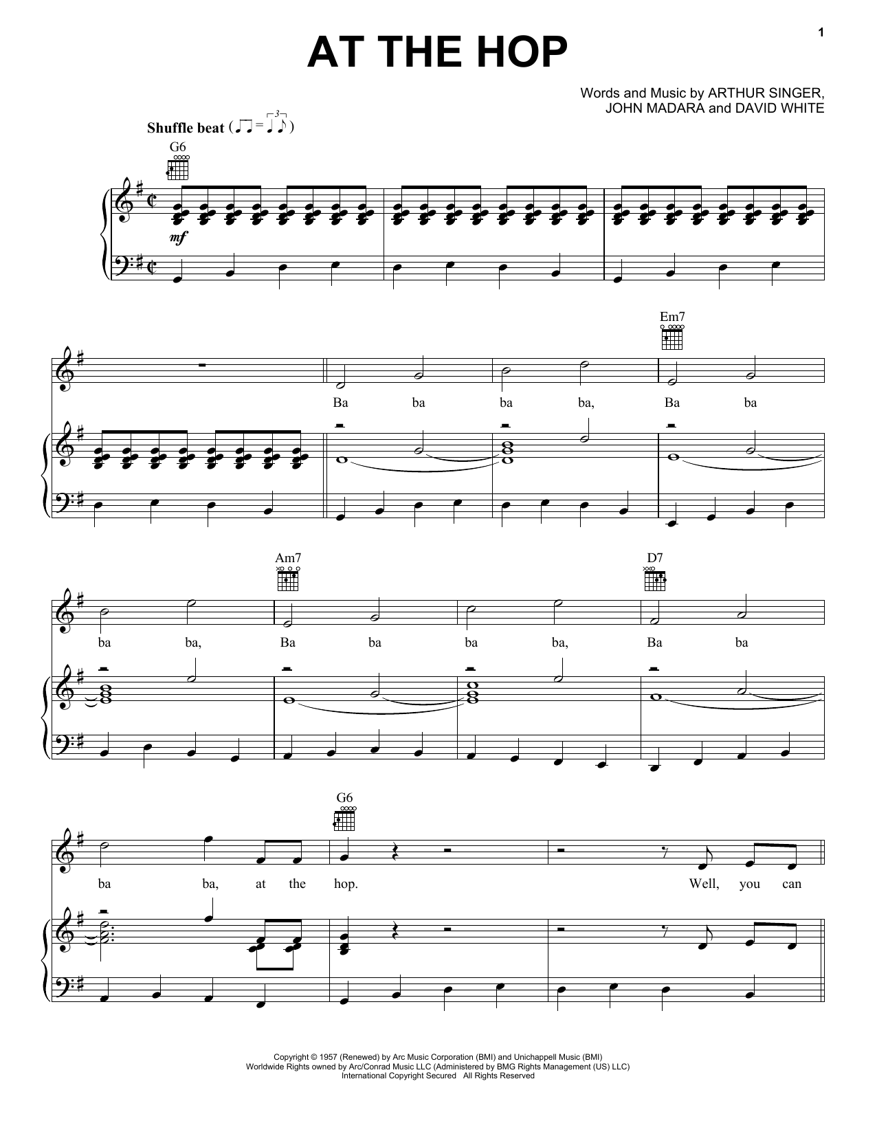 Preview Danny & The Juniors At The Hop Rock sheet music, notes and chords for Piano, Vocal & Guitar (Right-Hand Melody), SKU: 16703 Download Danny & The Juniors At The Hop sheet music and printable PDF score & Rock music notes