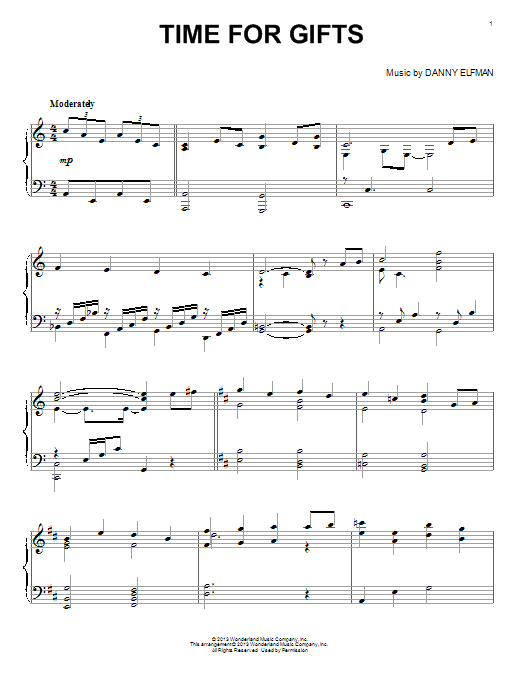 Preview Danny Elfman Time For Gifts Film and TV sheet music, notes and chords for Piano, SKU: 96191 sheet music, piano notes, chords, guitar tabs, score, transpose, transcribe, how to play, guide, download, learn, tutorial, progression, song, artist, awards, billboard, mtv, vh1, tour, single, album, release
