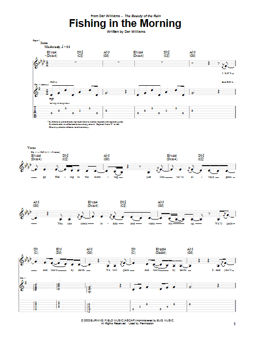 Preview Dar Williams Fishing In The Morning Pop sheet music, notes and chords for Guitar Tab, SKU: 52048 sheet music, piano notes, chords, guitar tabs, score, transpose, transcribe, how to play, guide, download, learn, tutorial, progression, song, artist, awards, billboard, mtv, vh1, tour, single, album, release