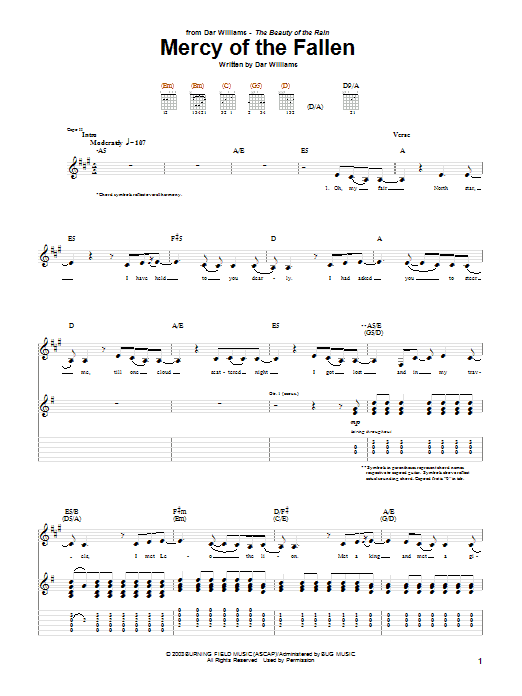Preview Dar Williams Mercy Of The Fallen Pop sheet music, notes and chords for Guitar Tab, SKU: 52040 Download Dar Williams Mercy Of The Fallen sheet music and printable PDF score & Pop music notes