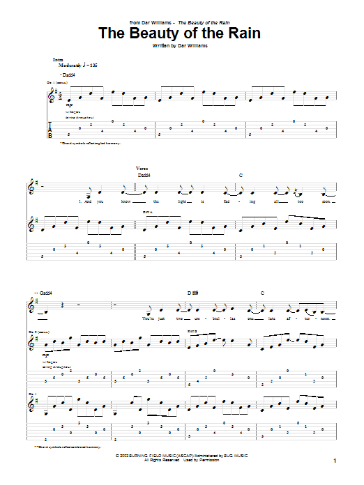 Preview Dar Williams The Beauty Of The Rain Pop sheet music, notes and chords for Guitar Tab, SKU: 52050 Download Dar Williams The Beauty Of The Rain sheet music and printable PDF score & Pop music notes