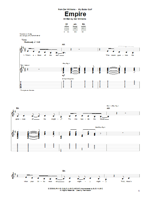 Preview Dar Williams The Empire Pop sheet music, notes and chords for Guitar Tab, SKU: 52038 Download Dar Williams The Empire sheet music and printable PDF score & Pop music notes