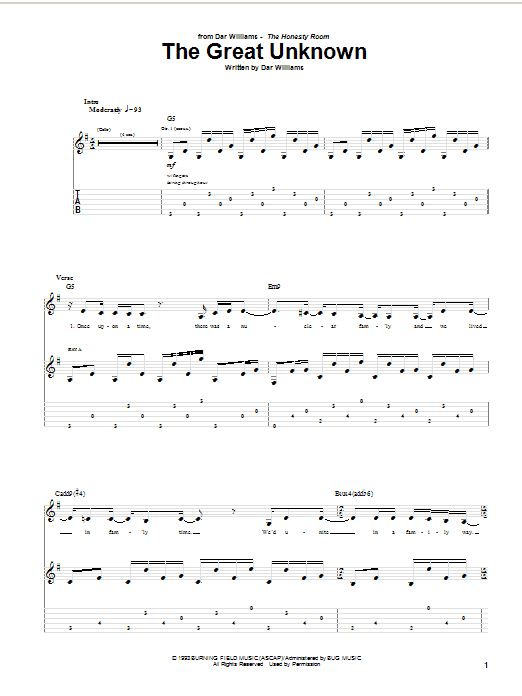 Preview Dar Williams The Great Unknown Pop sheet music, notes and chords for Guitar Tab, SKU: 52045 Download Dar Williams The Great Unknown sheet music and printable PDF score & Pop music notes