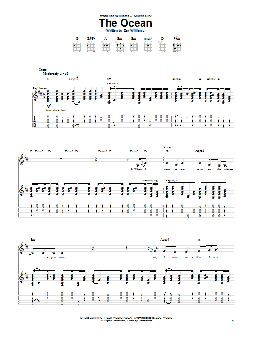 Preview Dar Williams The Ocean Pop sheet music, notes and chords for Guitar Tab, SKU: 52030 Download Dar Williams The Ocean sheet music and printable PDF score & Pop music notes