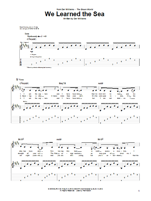 Preview Dar Williams We Learned The Sea Pop sheet music, notes and chords for Guitar Tab, SKU: 52041 sheet music, piano notes, chords, guitar tabs, score, transpose, transcribe, how to play, guide, download, learn, tutorial, progression, song, artist, awards, billboard, mtv, vh1, tour, single, album, release