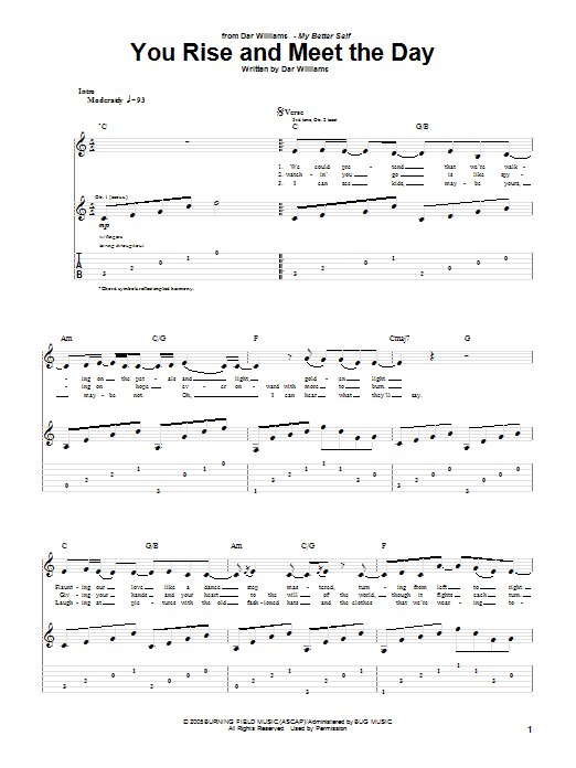 Preview Dar Williams You Rise And Meet The Day Pop sheet music, notes and chords for Guitar Tab, SKU: 52039 Download Dar Williams You Rise And Meet The Day sheet music and printable PDF score & Pop music notes