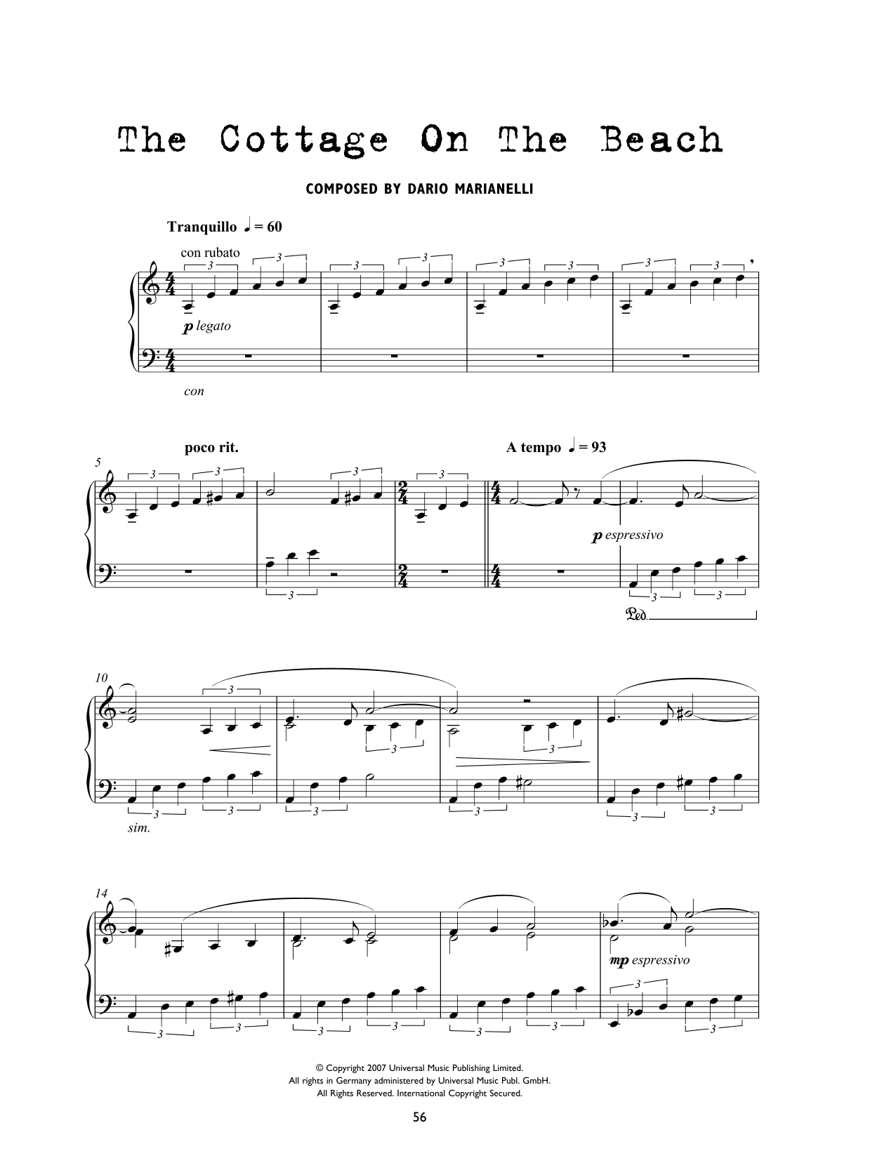 Dario Marianelli The Cottage On The Beach (from Atonement) Sheet Music & Chords for Piano Solo - Download or Print PDF