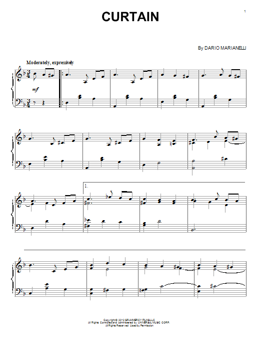Download Dario Marianelli Curtain sheet music and printable PDF score & Classical music notes