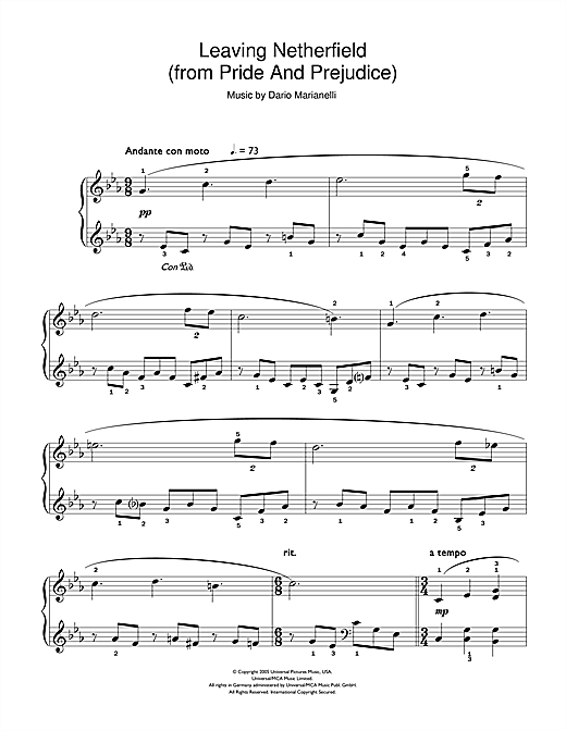 Leaving Netherfield From Pride And Prejudice Sheet Music Notes
