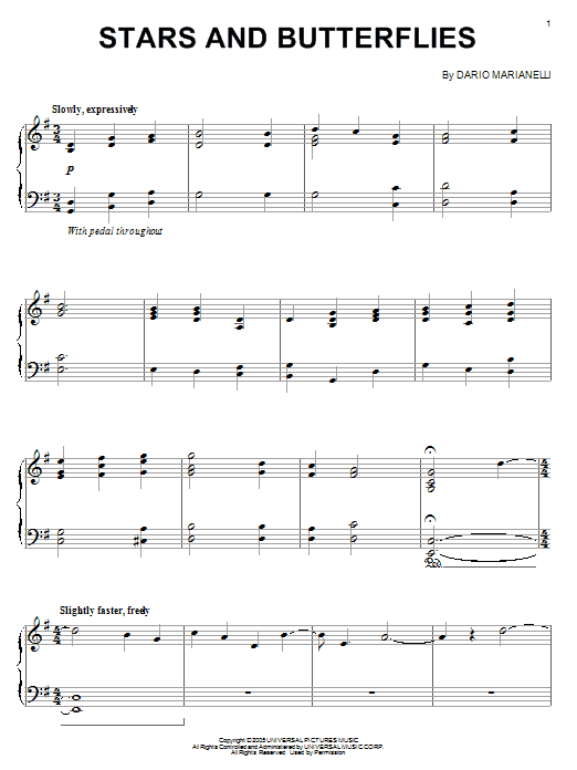 Preview Dario Marianelli Stars And Butterflies Film and TV sheet music, notes and chords for Easy Piano, SKU: 55320 sheet music, piano notes, chords, guitar tabs, score, transpose, transcribe, how to play, guide, download, learn, tutorial, progression, song, artist, awards, billboard, mtv, vh1, tour, single, album, release