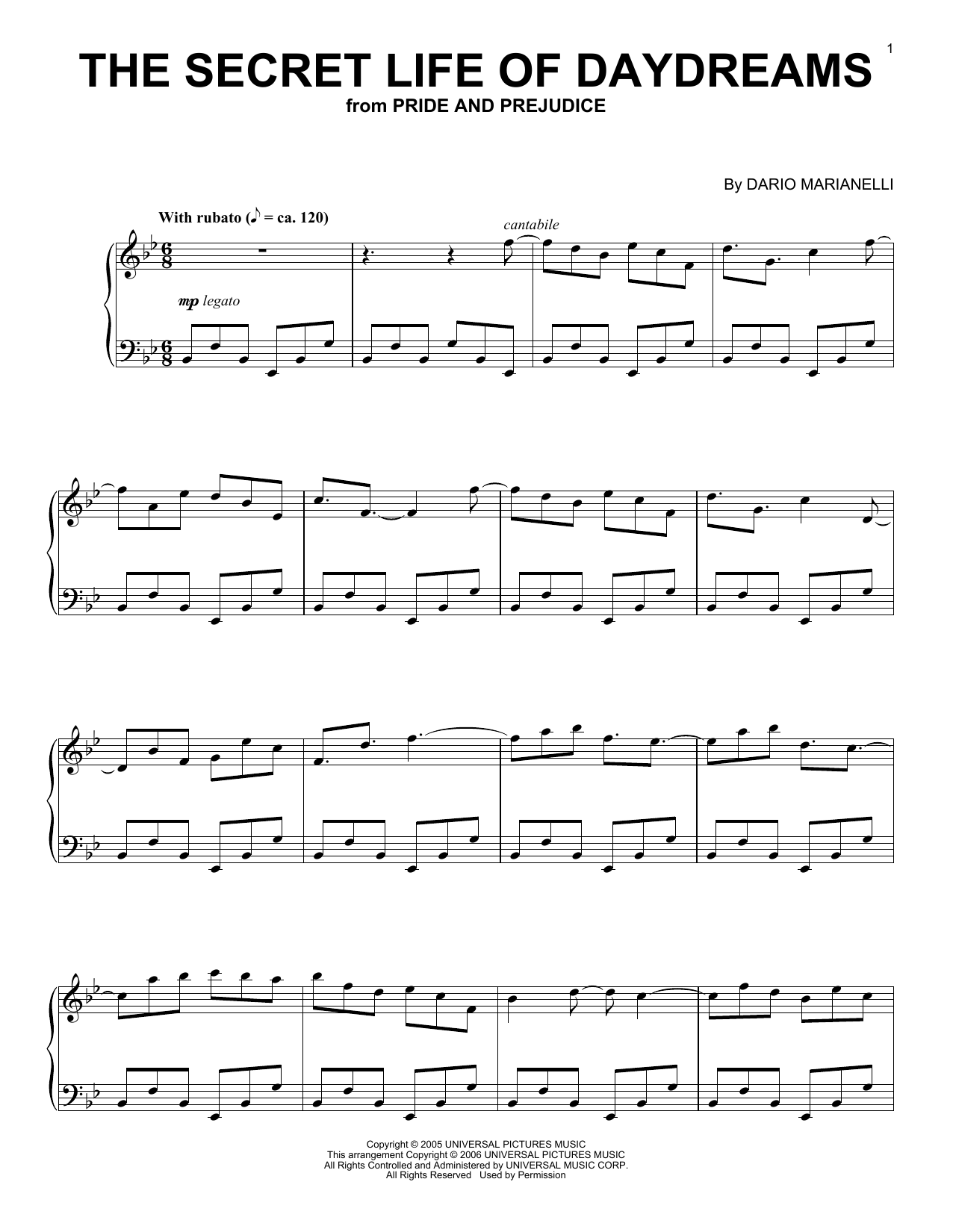 Download Dario Marianelli The Secret Life Of Daydreams sheet music and printable PDF score & Religious music notes