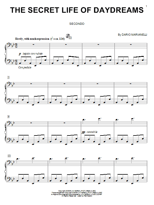 Preview Dario Marianelli The Secret Life Of Daydreams Film and TV sheet music, notes and chords for Piano, SKU: 54385 sheet music, piano notes, chords, guitar tabs, score, transpose, transcribe, how to play, guide, download, learn, tutorial, progression, song, artist, awards, billboard, mtv, vh1, tour, single, album, release