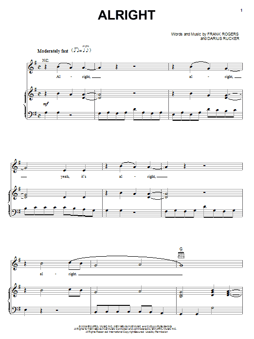 Download Darius Rucker Alright sheet music and printable PDF score & Pop music notes