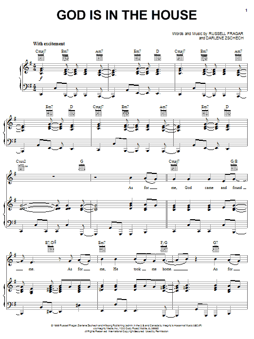 Preview Darlene Zschech God Is In The House Pop sheet music, notes and chords for Piano, Vocal & Guitar (Right-Hand Melody), SKU: 51186 Download Darlene Zschech God Is In The House sheet music and printable PDF score & Pop music notes