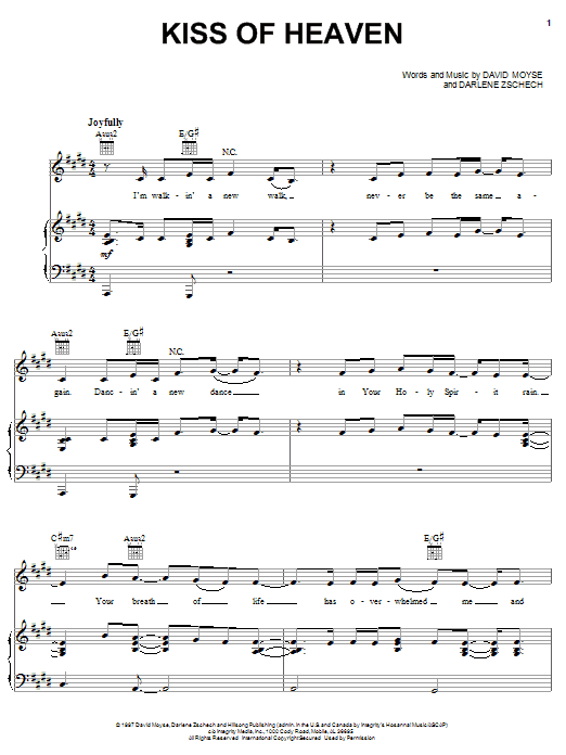 Preview Darlene Zschech Kiss Of Heaven Pop sheet music, notes and chords for Piano, Vocal & Guitar (Right-Hand Melody), SKU: 51189 Download Darlene Zschech Kiss Of Heaven sheet music and printable PDF score & Pop music notes