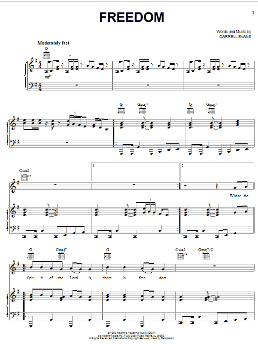Preview Darrell Evans Freedom Pop sheet music, notes and chords for Easy Piano, SKU: 62662 Download Darrell Evans Freedom sheet music and printable PDF score & Pop music notes