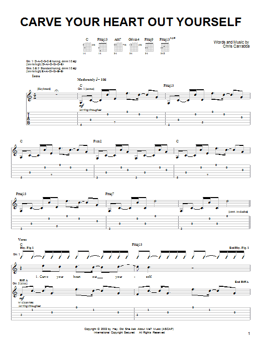 Download Dashboard Confessional Carve Your Heart Out Yourself sheet music and printable PDF score & Rock music notes