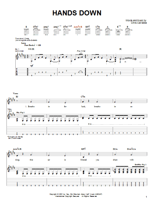 Download Dashboard Confessional Hands Down sheet music and printable PDF score & Rock music notes