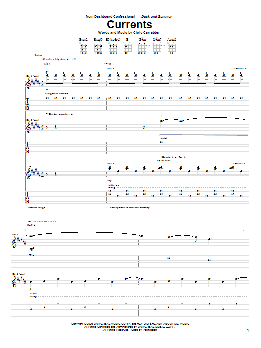 Download Dashboard Confessional Currents sheet music and printable PDF score & Rock music notes