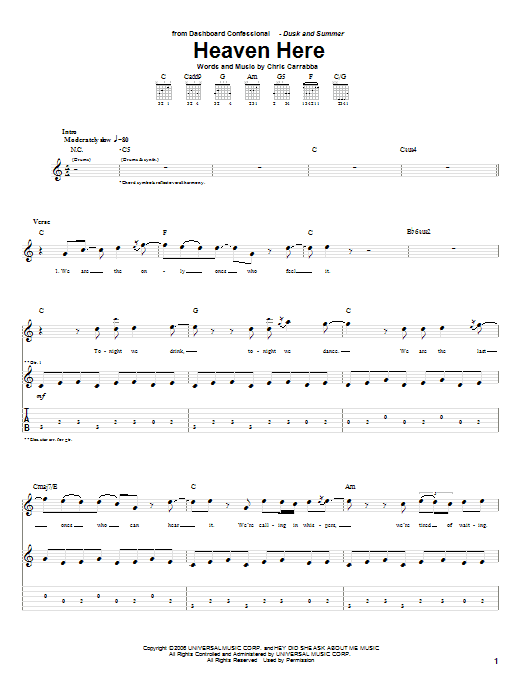 Download Dashboard Confessional Heaven Here sheet music and printable PDF score & Rock music notes