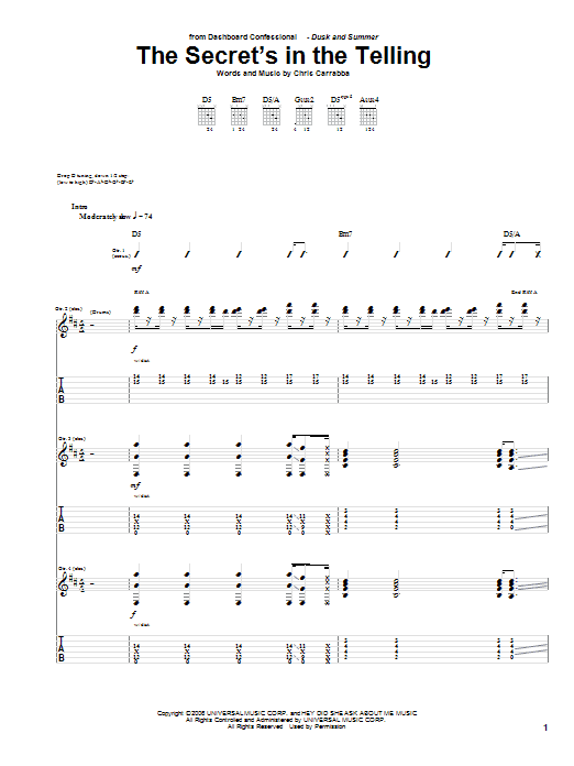 Download Dashboard Confessional The Secret's In The Telling sheet music and printable PDF score & Rock music notes