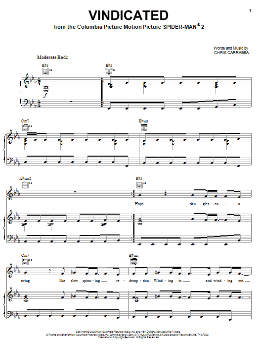Download Dashboard Confessional Vindicated sheet music and printable PDF score & Pop music notes