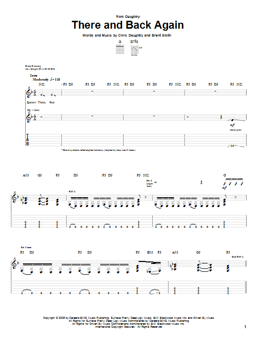 Preview Daughtry There And Back Again Rock sheet music, notes and chords for Piano, Vocal & Guitar (Right-Hand Melody), SKU: 62292 sheet music, piano notes, chords, guitar tabs, score, transpose, transcribe, how to play, guide, download, learn, tutorial, progression, song, artist, awards, billboard, mtv, vh1, tour, single, album, release